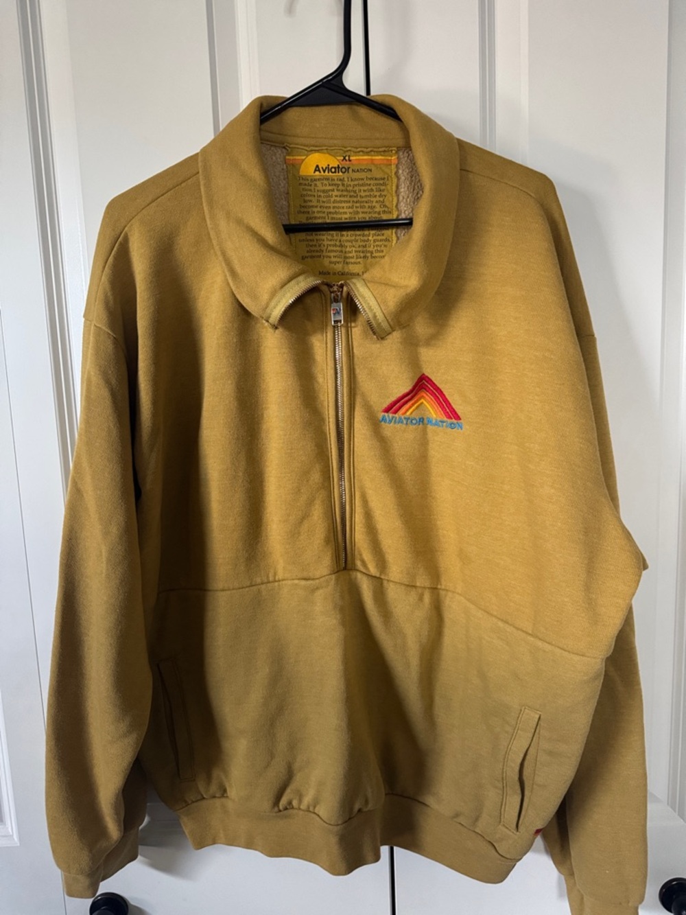 Aviator Nation Mustard Zip-Neck Pullover with Chest Logo